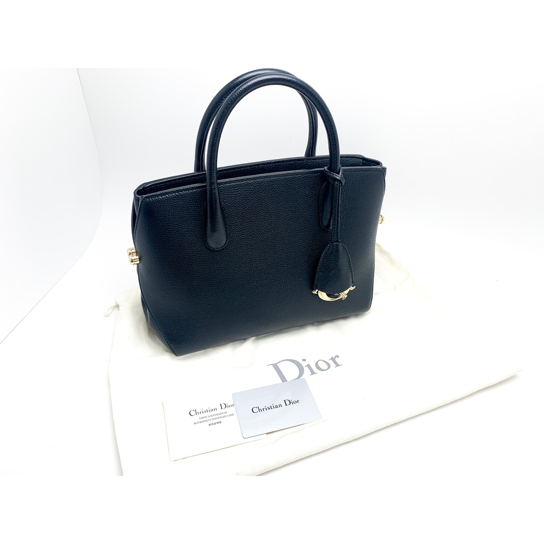 Dior(ディオール)のDIOR Dior ディオール ブラック 黒 レザー ゴールド金具 オープンバー ハンドバック ブランド 鞄 カバン レディースのバッグ(ハンドバッグ)の商品写真