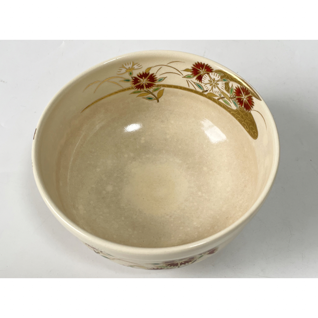 陶芸家　作家物　中村能久　色絵撫子　茶碗　なでしこ　抹茶碗　共箱 エンタメ/ホビーの美術品/アンティーク(陶芸)の商品写真