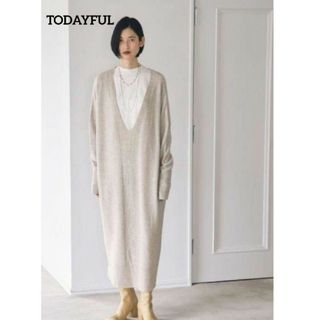 トゥデイフル(TODAYFUL)の【美品】TODAYFUL★ラクーンニットドレス/38/グレー(ロングワンピース/マキシワンピース)