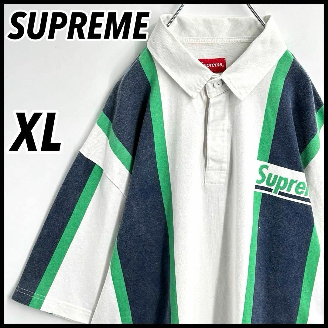 Supreme(シュプリーム)の【大人気モデル】シュプリーム☆ワンポイントロゴ ストライプ　半袖　ラガーシャツ メンズのトップス(ポロシャツ)の商品写真