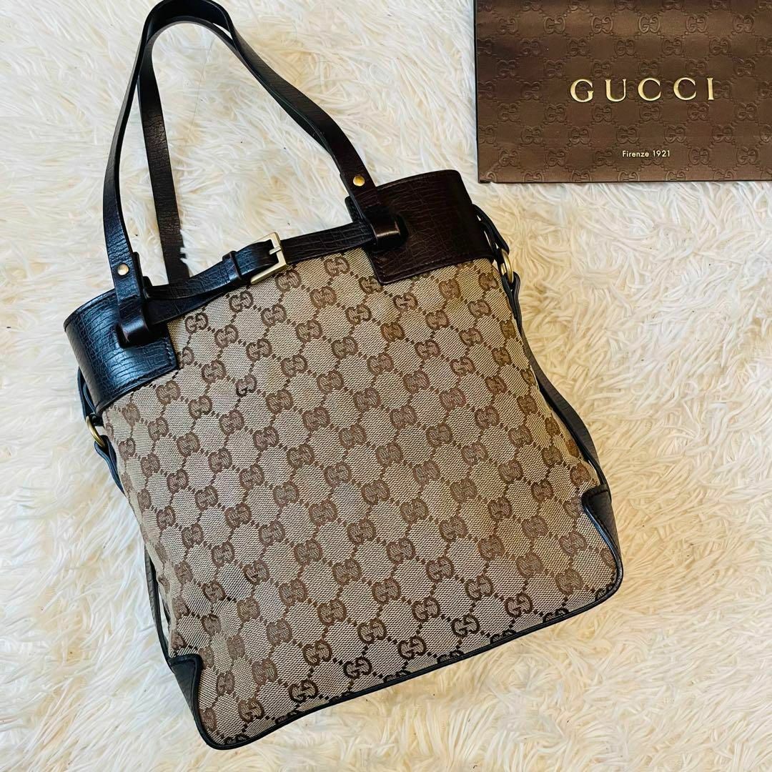 美品＊GUCCI トート ハンドバッグ gg 金具 キャンバス 肩掛 レザー | フリマアプリ ラクマ