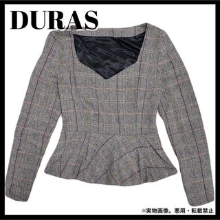 デュラス(DURAS)のDURAS ツイード チェック柄 ペプラム TOPS(カットソー(長袖/七分))