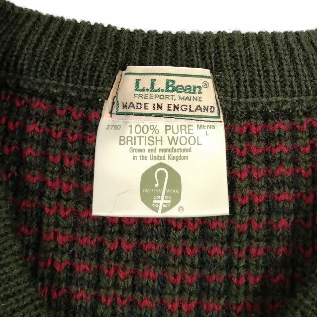 L.L.Bean(エルエルビーン)のL.L.BEAN エルエルビーン ヴィンテージ 80s ENGLAND製 バーズアイ Vネックウールニットセーター グリーン系 L 正規品 / m20244 メンズのトップス(ニット/セーター)の商品写真