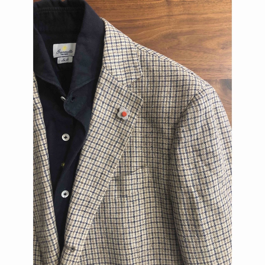 美品/春夏】LARDINIラルディーニベージュチェックジャケット48 美品/春夏】LARDINIラルディーニベージュチェックジャケット48