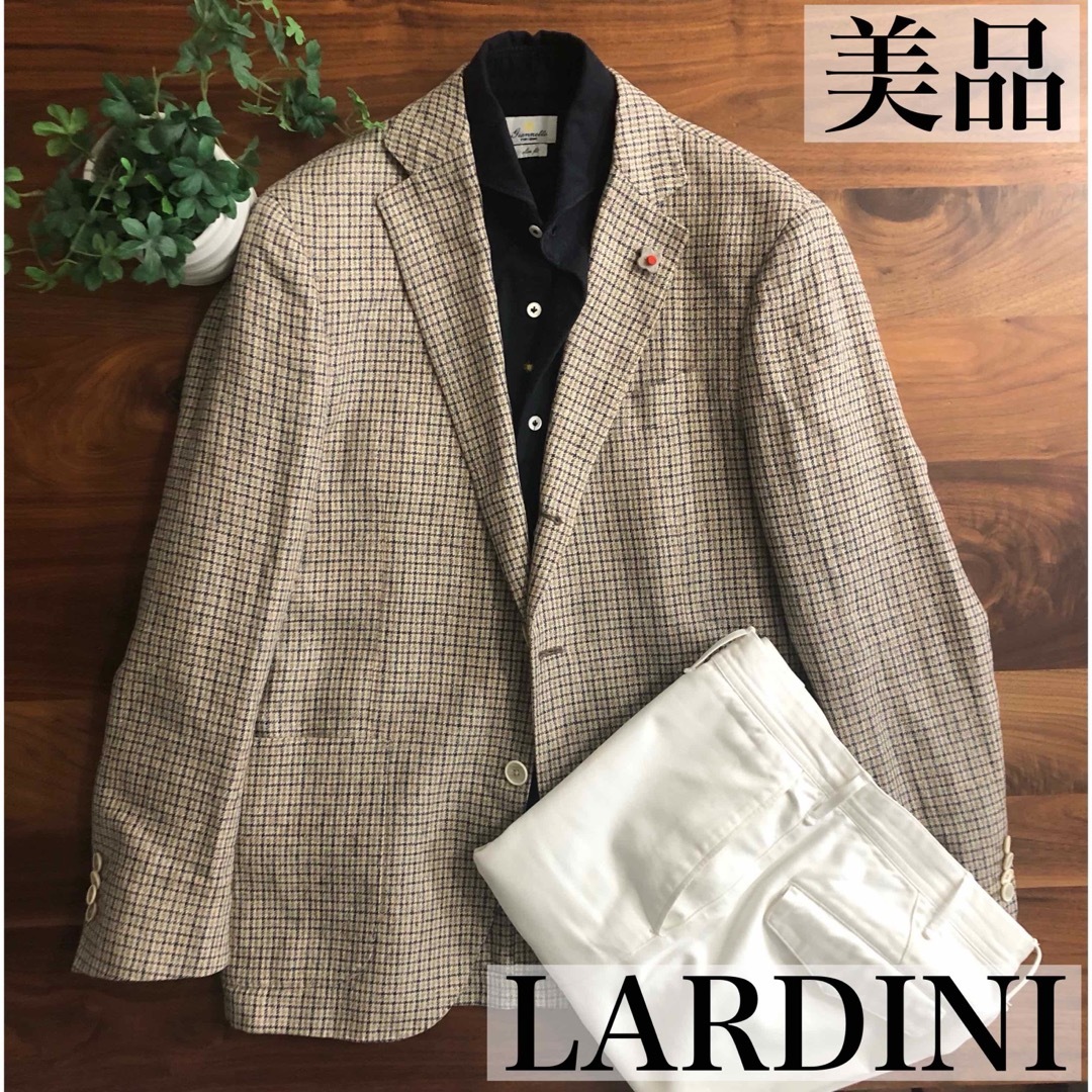 美品/春夏】LARDINIラルディーニベージュチェックジャケット48 美品/春夏】LARDINIラルディーニベージュチェックジャケット48