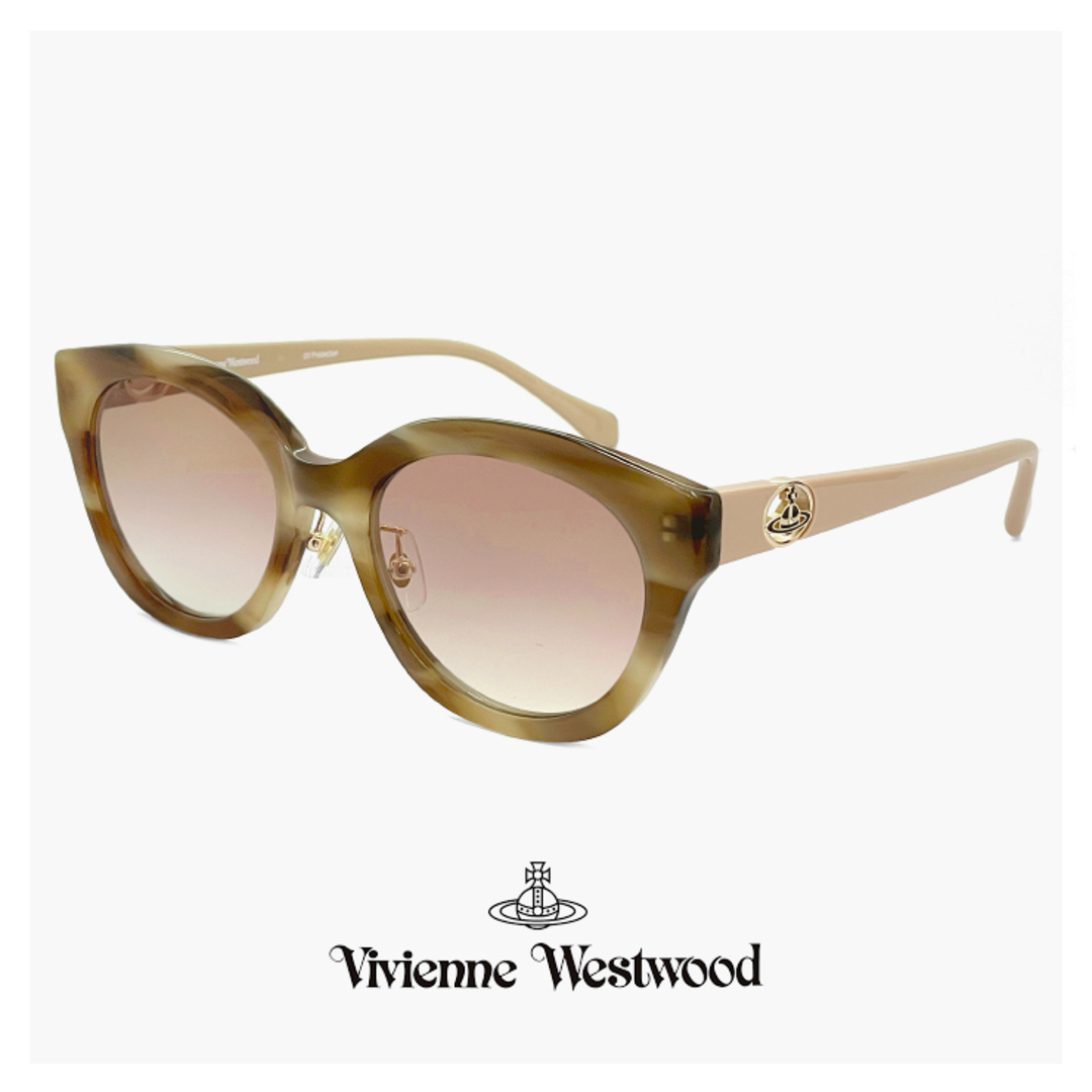 【新品】 41-5005 c01 54mm レディース ヴィヴィアン ウエストウッド サングラス Vivienne Westwood uvカット 紫外線対策 ウェリントン 型 フレーム ベージュ ブラウン オーブ アジアンフィット モデル
