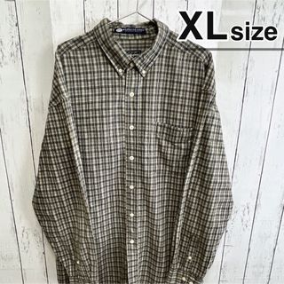 シャツ(shirts)のUSA古着　フランネルシャツ　XLサイズ　グレー　チェック柄　長袖　ボタンダウン(シャツ)