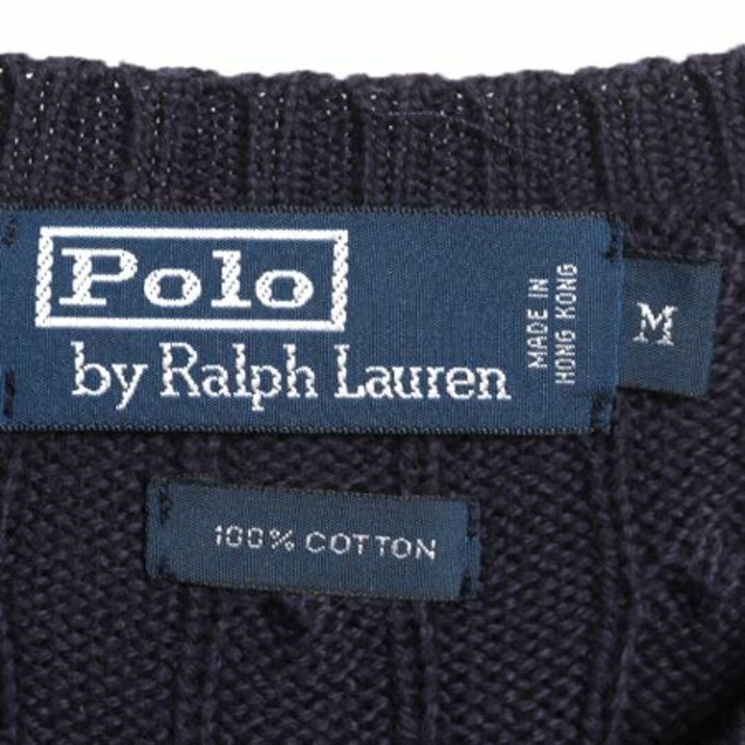 Ralph Lauren(ラルフローレン)の90s ポロ ラルフローレン コットン ケーブル ニット セーター メンズ M 古着 90年代 オールド POLO ポニー刺繍 クルーネック ワンポイント メンズのトップス(ニット/セーター)の商品写真