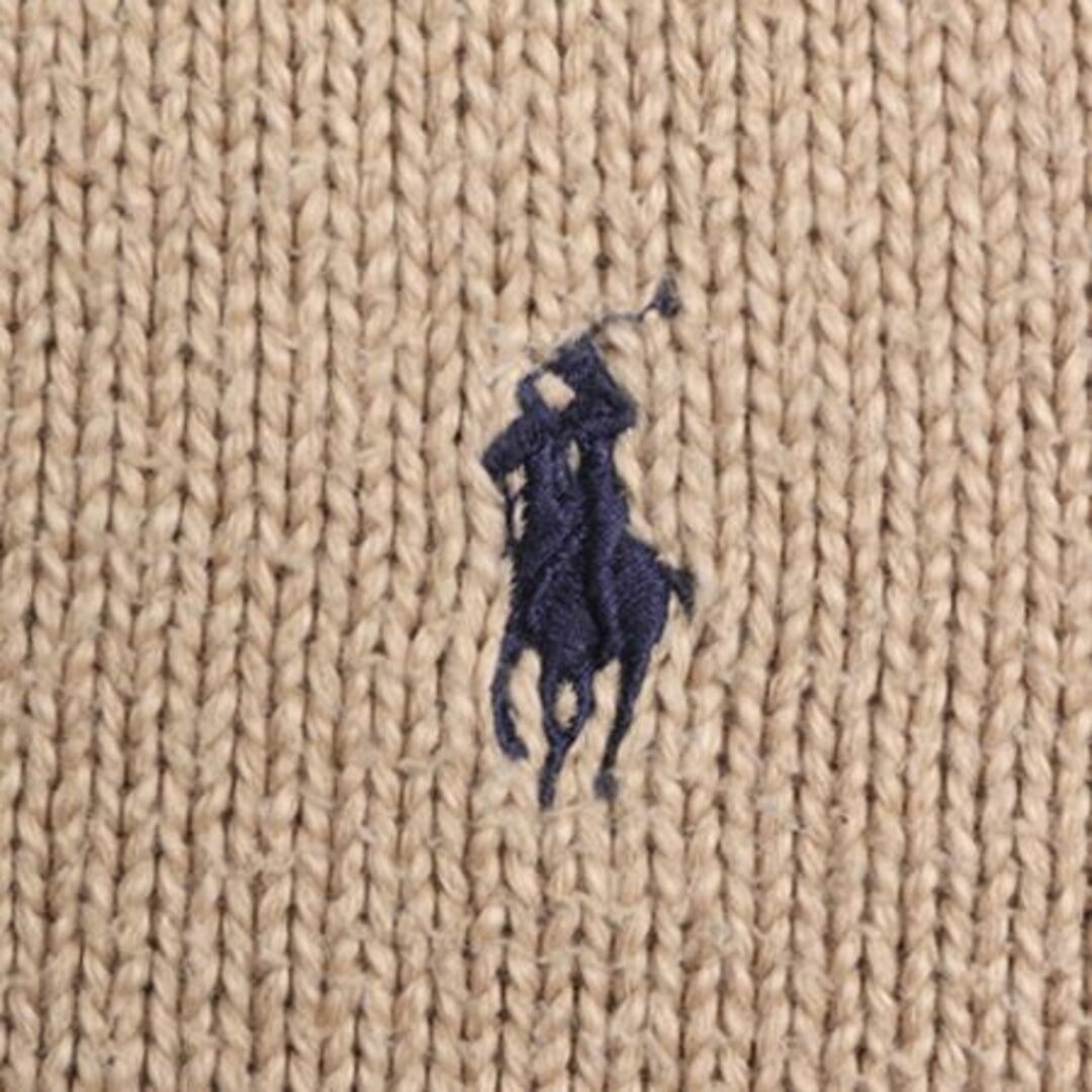 Ralph Lauren(ラルフローレン)の90s ポロ ラルフローレン コットン ニット セーター メンズ М 古着 90年代 POLO オールド ポニー刺繍 ワンポイント クルーネック ベージュ メンズのトップス(ニット/セーター)の商品写真