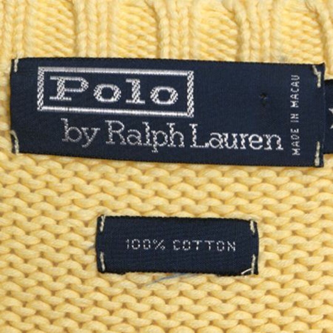 Ralph Lauren(ラルフローレン)の90s ポロ ラルフローレン Vネック コットン ニット セーター メンズ XL / 古着 90年代 POLO オールド ポニー刺繍 ワンポイント イエロー メンズのトップス(ニット/セーター)の商品写真