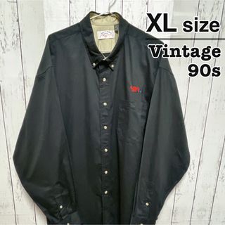 シャツ(shirts)のUSA古着　90s　ワークシャツ　XL　長袖　ブラック　ボタンダウン　コットン(シャツ)