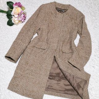 セオリーリュクス(Theory luxe)の美品 M セオリーリュクス ツイード ノーカラーコート ブラウン系 日本製 羊毛(ノーカラージャケット)