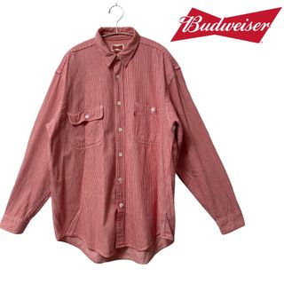 ヴィンテージ(VINTAGE)の【美品】Budweiser バドワイザー 長袖シャツ ストライプシャツ 赤　白(シャツ)