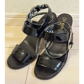 シャネル(CHANEL)のシャネル レザー×パテント サンダル36.5C レディース ブラック マトラッセ(ハイヒール/パンプス)