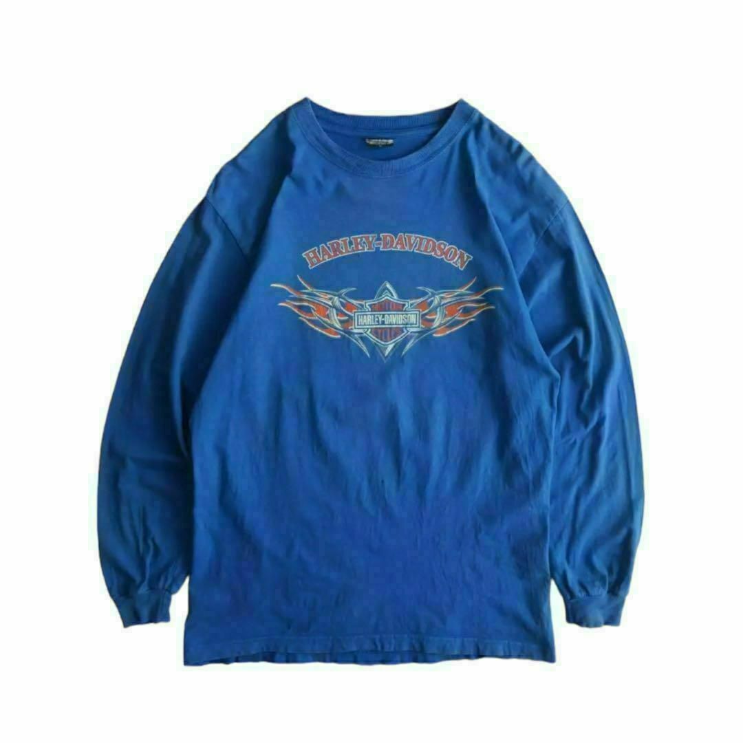 Harley Davidson(ハーレーダビッドソン)の90s Harley-Davidson ロンT ブルー グッドプリント メンズのトップス(Tシャツ/カットソー(七分/長袖))の商品写真