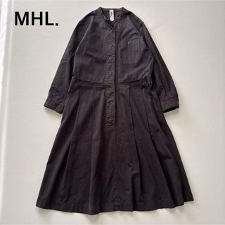 マーガレットハウエル(MARGARET HOWELL)の美品☆MHL. 染色 ソフトチノ ノーカラーワンピース Ⅰ チャコール　グレー(ロングワンピース/マキシワンピース)