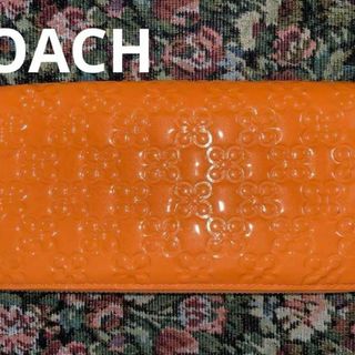 コーチ(COACH)のCOACH コーチ ラウンドファスナー 長財布 エナメル 大容量 オレンジ(Tシャツ(半袖/袖なし))