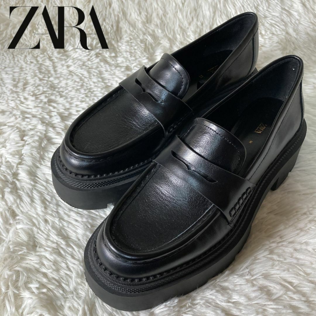 ZARA(ザラ)の極美品 ZARA ザラ 厚底 ローファー コインローファー 38 24.5 レディースの靴/シューズ(ローファー/革靴)の商品写真