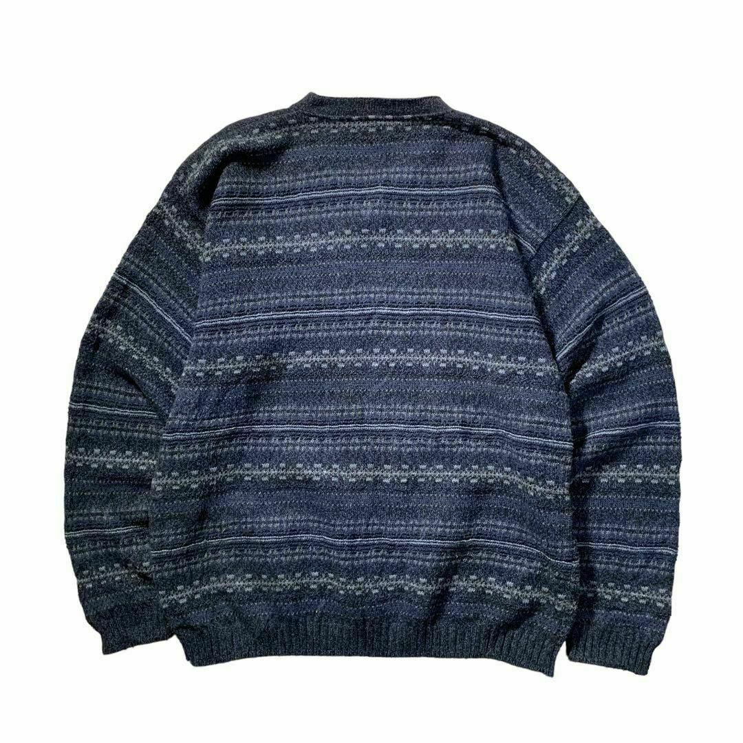 L.L.Bean(エルエルビーン)の90s BILLBLASS ビルブラス USA製 Vネックコットンニット 総柄 メンズのトップス(ニット/セーター)の商品写真