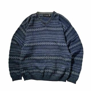 エルエルビーン(L.L.Bean)の90s BILLBLASS ビルブラス USA製 Vネックコットンニット 総柄(ニット/セーター)