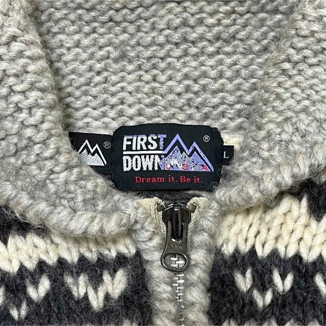 FIRST DOWN(ファーストダウン)のFIRST DOWN カウチンニット グレー ジップアップ カーディガン メンズのトップス(ニット/セーター)の商品写真