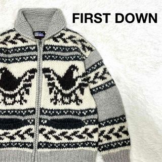 ファーストダウン(FIRST DOWN)のFIRST DOWN カウチンニット グレー ジップアップ カーディガン(ニット/セーター)