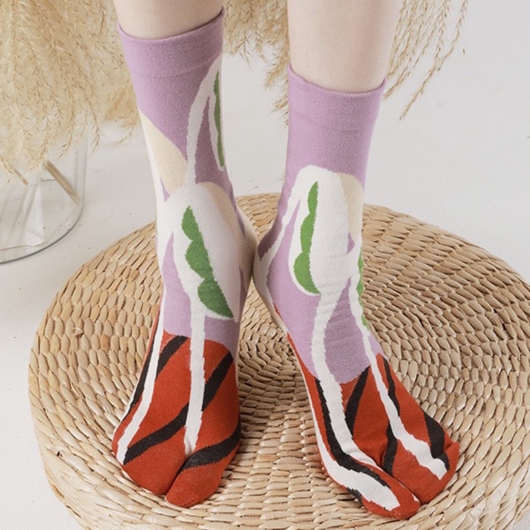 [レディース靴下]ls2333 2組 足袋 たびソックス モダン 植物柄 花柄  レディースのレッグウェア(ソックス)の商品写真