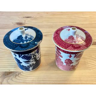 NIKKO - NIKKO製ダブルフェニックス山水 蓋付き夫婦湯飲み2個セット（青・赤）