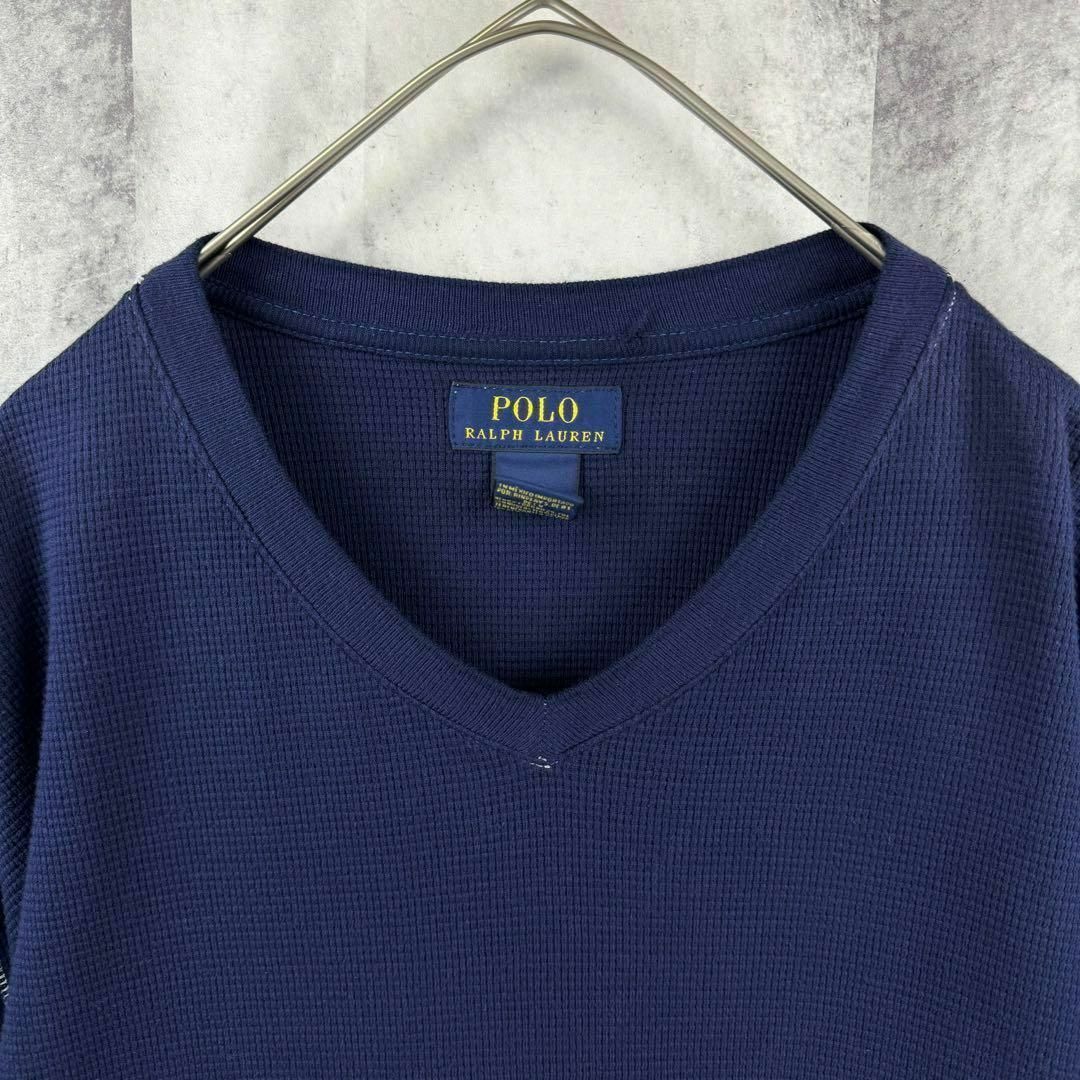 POLO RALPH LAUREN(ポロラルフローレン)の美品 ビッグサイズ ポロラルフローレン サーマルロンT 刺繍ロゴ ネイビー XL メンズのトップス(Tシャツ/カットソー(七分/長袖))の商品写真