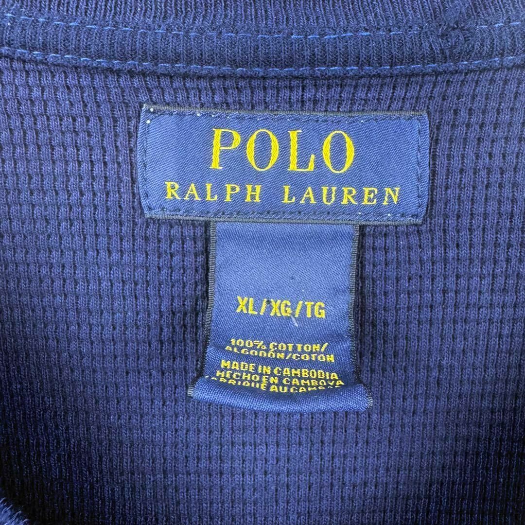 POLO RALPH LAUREN(ポロラルフローレン)の美品 ビッグサイズ ポロラルフローレン サーマルロンT 刺繍ロゴ ネイビー XL メンズのトップス(Tシャツ/カットソー(七分/長袖))の商品写真