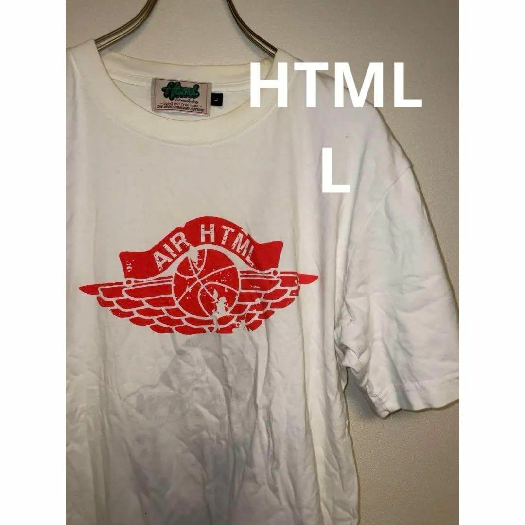 HTML Tシャツ プリント ホワイト コットン ジョーダンモチーフ サイズL メンズのトップス(Tシャツ/カットソー(半袖/袖なし))の商品写真