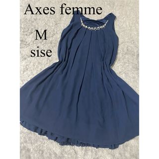 アクシーズファム(axes femme)のアクシーズファム　ドレスワンピース　ネイビー　パール　結婚式　お食事会(ミニワンピース)