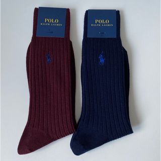 ポロラルフローレン(POLO RALPH LAUREN)のラルフローレン メンズ 靴下 2セット ネイビー えんじ お洒落ソックス 未使用(ソックス)