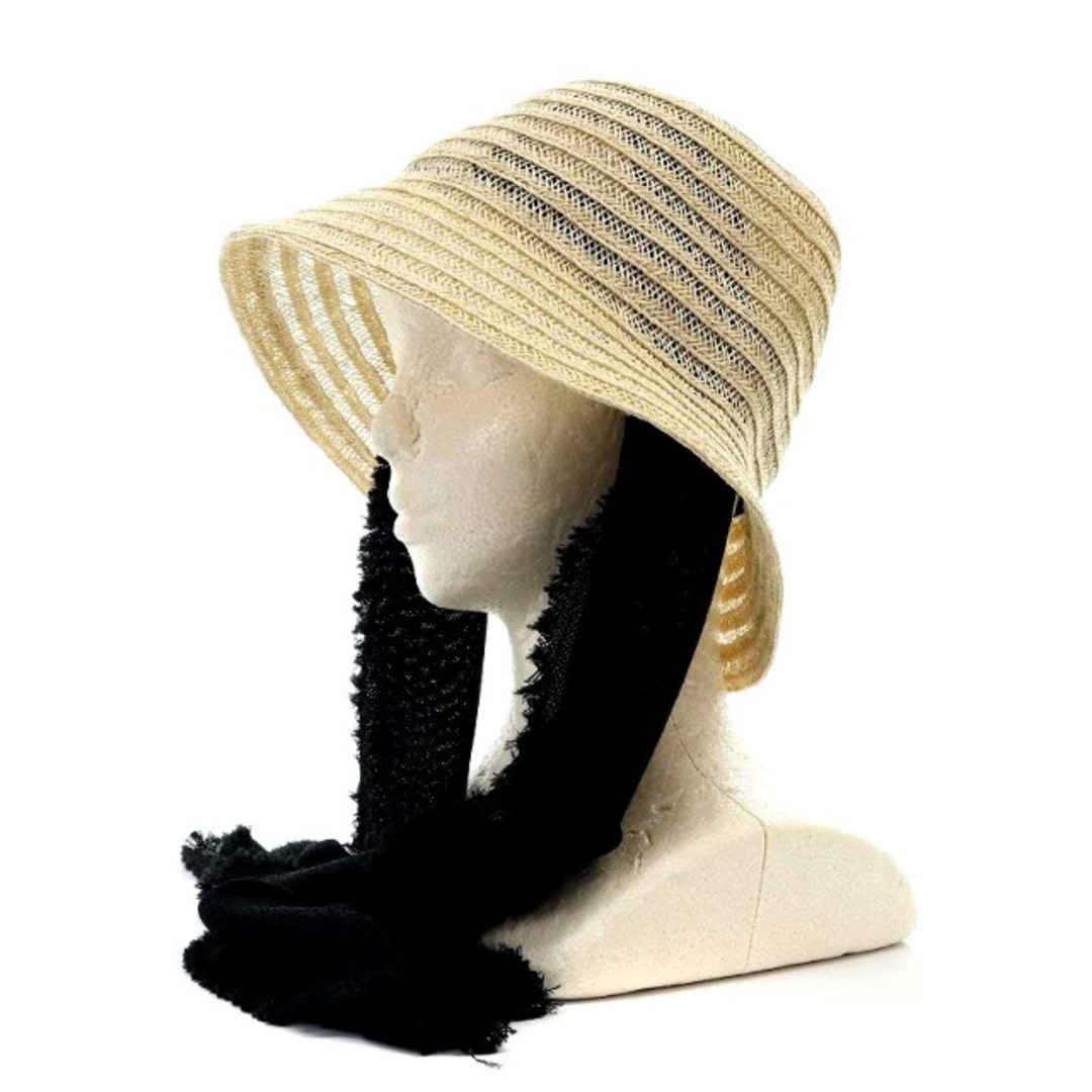 メゾンドリリス ストローハット 帽子 麦わら スカーフ付き 57cm ベージュ | フリマアプリ ラクマ