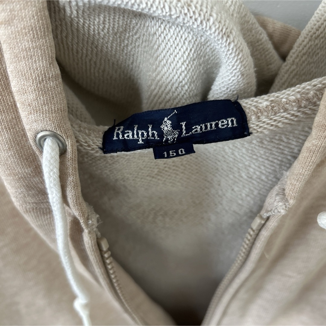 Ralph Lauren(ラルフローレン)の【希少】ラルフローレン　ジップパーカー　ベージュ　150 刺繍ロゴ レディースのトップス(パーカー)の商品写真