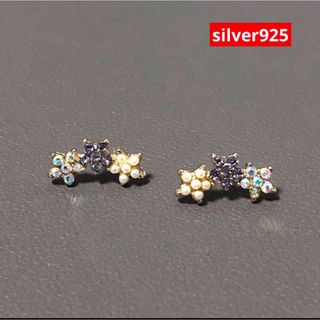 silver925 ピアス 星モチーフ スター パール キラキラ 花(ピアス)