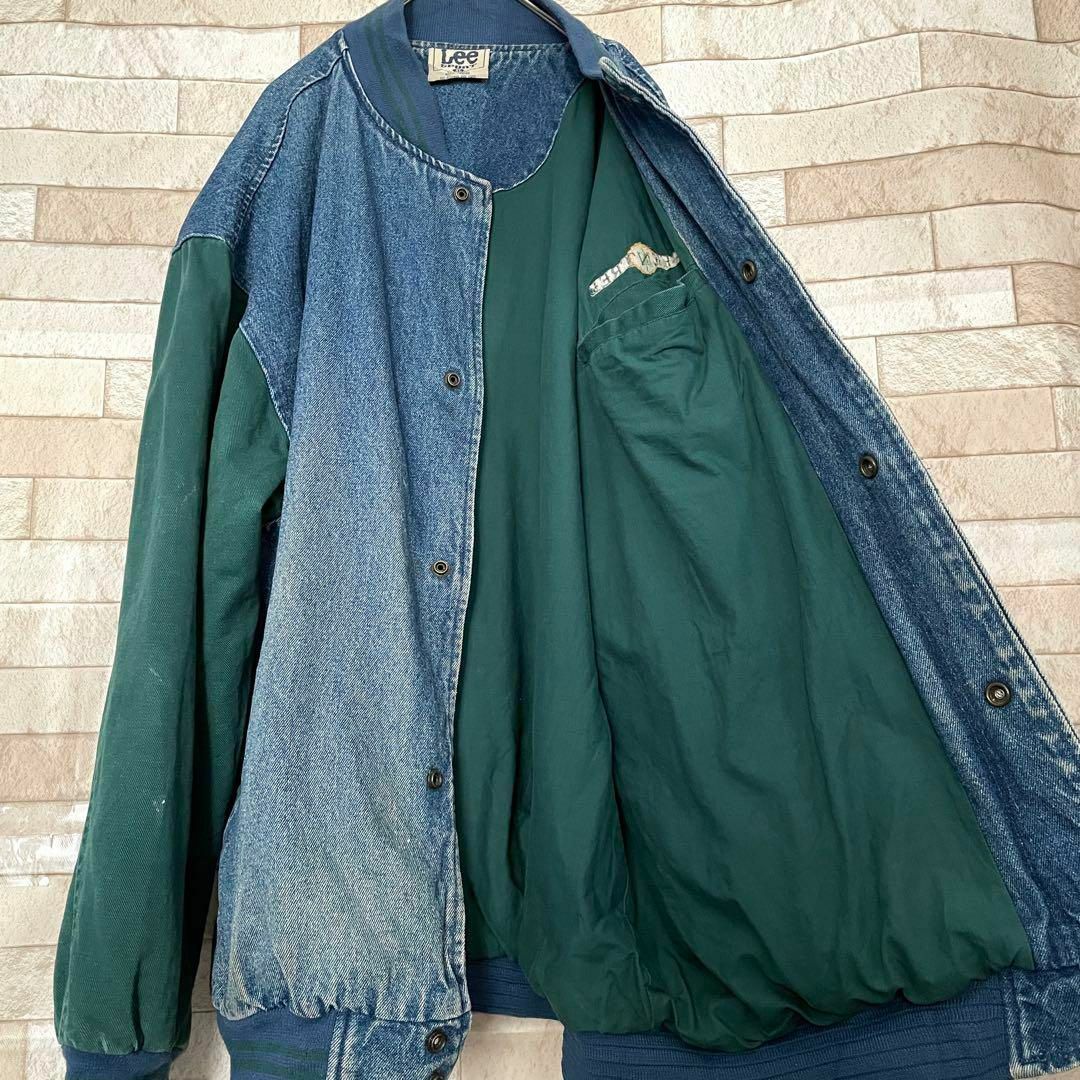 Lee(リー)のLee 90s デニムジャケット 刺繍ロゴ リブライン マカオ製 青 緑 XL メンズのジャケット/アウター(Gジャン/デニムジャケット)の商品写真