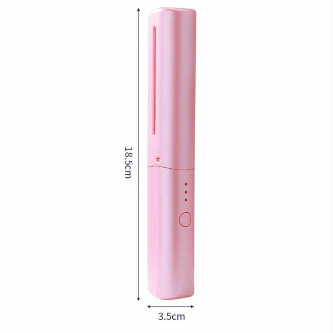 ヘアアイロン ブラシアイロン コードレス コンパクトサイズ USB充電式ピンク スマホ/家電/カメラの美容/健康(ヘアアイロン)の商品写真