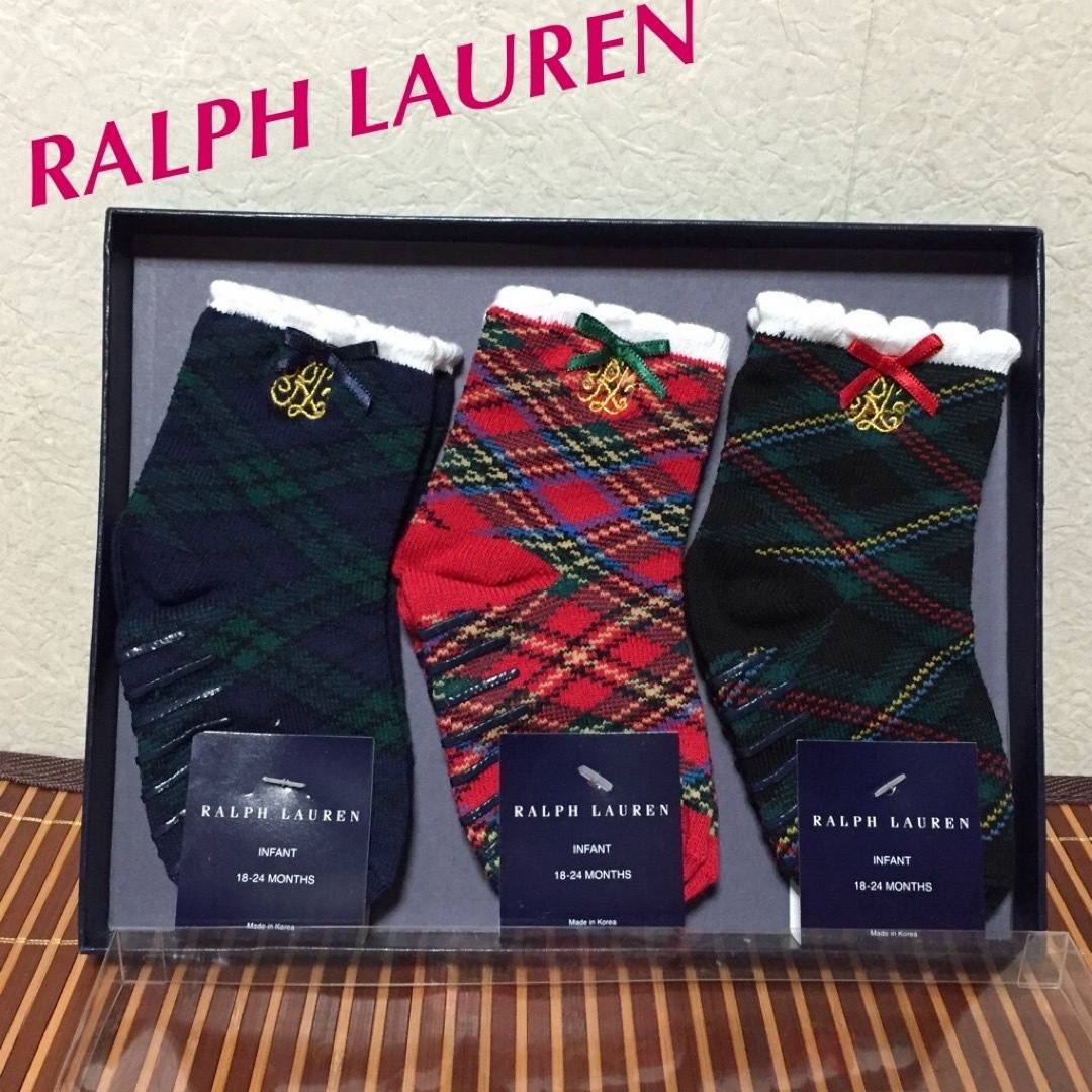 Ralph Lauren(ラルフローレン)の未使用(US$20+tax)×3足セットRalph Laurenラルフローレン キッズ/ベビー/マタニティのこども用ファッション小物(靴下/タイツ)の商品写真