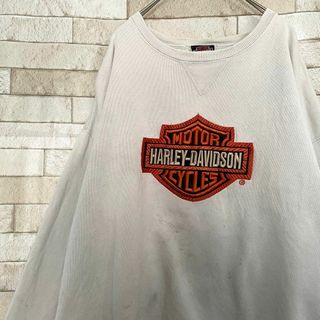 ハーレーダビッドソン(Harley Davidson)のハーレーダビッドソン USA製 スウェット センター刺繍 裏起毛 ベージュ L(スウェット)