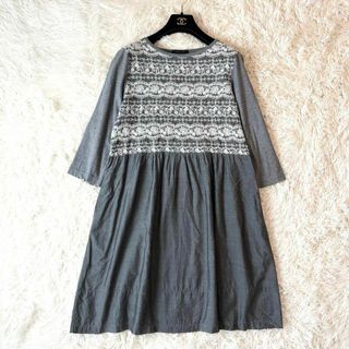 CRESCENT - CRESCENT レース刺繍カットソーワンピース グレー M