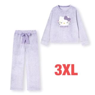 ジーユー(GU)の【3XL】マシュマロフィールラウンジセット(長袖) HELLO KITTY 紫(ルームウェア)