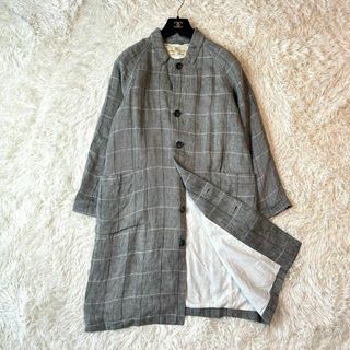 nest robe リネン100% ロングコート チェック柄 グレー