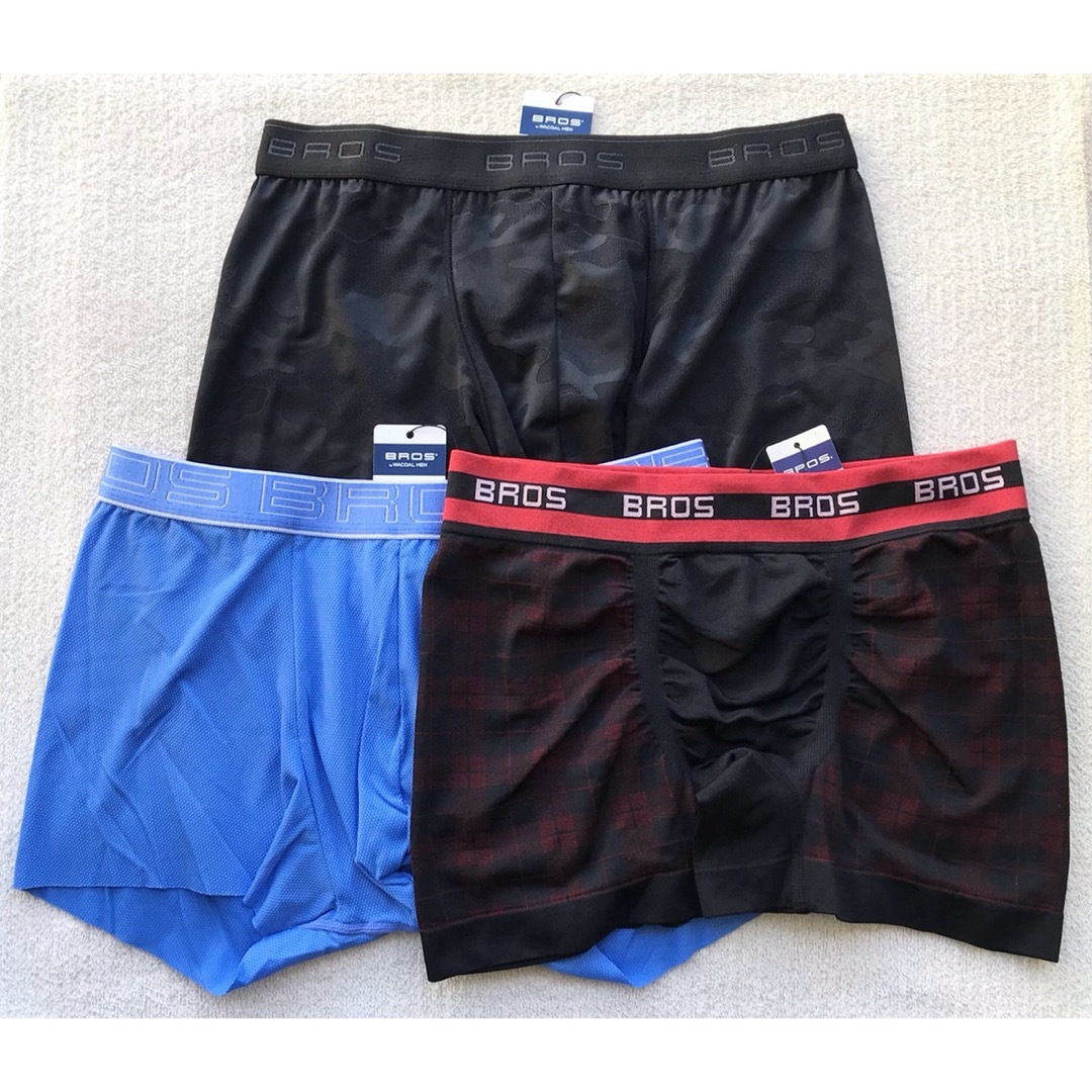 BROS ボクサーパンツ Mサイズ ブラック＆ブルー＆ブラックレッド 3枚セット