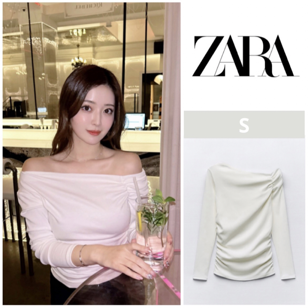 ZARA(ザラ)の山本月ちゃん着用！！【タグ付き新品未使用】ZARA ザラ ギャザーTシャツ レディースのトップス(カットソー(長袖/七分))の商品写真