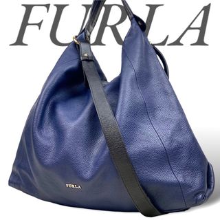 フルラ(Furla)のフルラ FURLA 2way エリザベス シボ革 ネイビー ゴールドロゴ A4可(ショルダーバッグ)