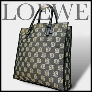 ロエベ(LOEWE)の美品✨ ロエベ トートバッグ アナグラム キャンバス ブラック グレー A4(トートバッグ)