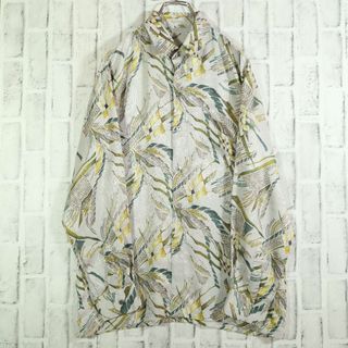 【レトロ古着◎おしゃれコーデ】総柄シャツ シャドーペイズリー柄 シルバー L(シャツ)