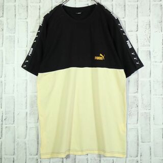 【レトロ古着】PUMA 切り替えカラー ２トーンカラーTシャツ 刺しゅうロゴ M(Tシャツ/カットソー(半袖/袖なし))