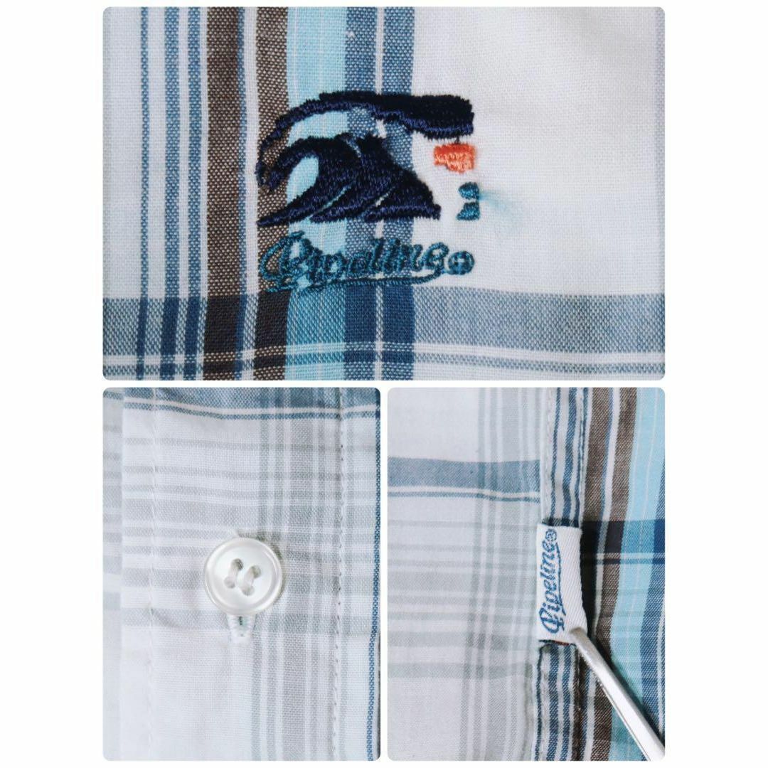 【レトロ古着】半袖シャツ チェック柄 Pipeline 刺しゅうロゴ サーフ系 メンズのトップス(シャツ)の商品写真